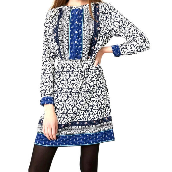 Ann Taylor LOFT Tie Waist Floral Mosaic Shirtdress Whisper White Women's Size XS - Picture 1 of 6